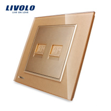 Livolo Manufacture Three Types Color Luxury Crystal Glass Panel 2 Gangs Wall Socket for Computers VL-W292C-13